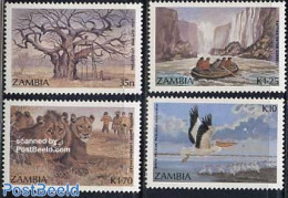 Zambia 1987 Tourism 4v, Mint NH, Nature - Transport - Animals (others & Mixed) - Birds - Cat Family - Trees & Forests .. - Rotary Club
