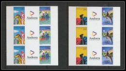 Andorre Andorra N°450A / 450B Tourisme Tourism Equitation Velo Peche Escalade Bloc 3 Non Dentelé (imperforate) ** MNH - Ungebraucht