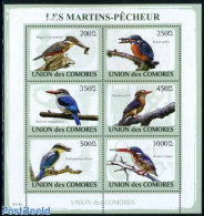 Comoros 2009 Kingfishers 6v M/s, Mint NH, Nature - Various - Birds - Fish - Poissons