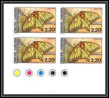 Andorre (Andorra) N°362 Papillons De Nuit Butterflies Non Dentelé Imperf ** Mnh Bloc De 4 - 1987 - Unused Stamps