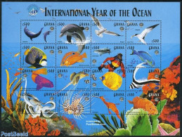 Ghana 1998 Int. Ocean Year 16v M/s, Mint NH, Nature - Fish - Sea Mammals - Sharks - Poissons