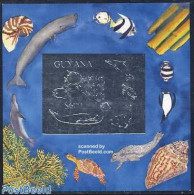 Guyana 1993 Marine Life S/s, Silver, Mint NH, Nature - Fish - Sea Mammals - Turtles - Poissons