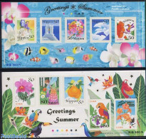 Japan 2006 Summer Greetings 10v In 2 S/s S-a, Mint NH, Nature - Various - Birds - Fish - Flowers & Plants - Parrots - .. - Unused Stamps