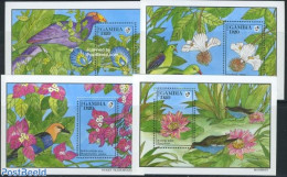 Gambia 1992 Flowers, Birds 4 S/s, Mint NH, Nature - Birds - Flowers & Plants - Gambie (...-1964)