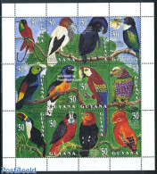 Guyana 1993 Domestic Birds 12v M/s, Mint NH, Nature - Birds - Parrots - Guiana (1966-...)