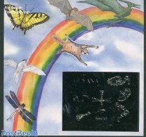 Guyana 1993 Flying Animals S/s, Silver, Mint NH, Nature - Various - Birds - Butterflies - Insects - Owls - Prehistoric.. - Vor- U. Frühgeschichte