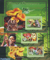 Guinea, Republic 2007 Owls & Mushrooms 3 S/s, Mint NH, Nature - Birds - Birds Of Prey - Mushrooms - Owls - Paddestoelen