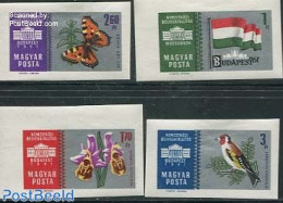 Hungary 1961 Budapest 61 4v Imperforated (silver Background), Mint NH, History - Nature - Flags - Birds - Butterflies .. - Ongebruikt