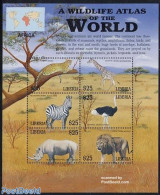 Liberia 2001 Wildlife Atlas 6v M/s, Leopard, Mint NH, Nature - Animals (others & Mixed) - Birds - Cat Family - Giraffe.. - Autres & Non Classés