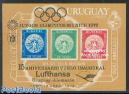 Uruguay 1972 Lufthansa, Olympic Games Munich S/s, Mint NH, Sport - Transport - Olympic Games - Stamps On Stamps - Airc.. - Stamps On Stamps