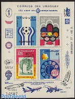Uruguay 1976 Mixed Issue Imperforated S/s, Mint NH, Science - Sport - Telephones - Football - Olympic Games - Stamps O.. - Telecom