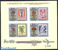Hungary 1971 BUDAPEST 71 S/s Imperforated, Mint NH, Nature - Transport - Various - Flowers & Plants - Stamps On Stamps.. - Ongebruikt