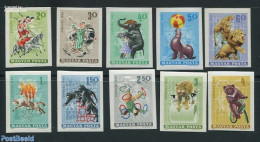 Hungary 1965 Circus 10v Imperforated, Mint NH, Nature - Performance Art - Sport - Bears - Cat Family - Elephants - Hor.. - Unused Stamps