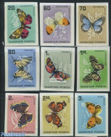 Hungary 1966 Butterflies 9v Imperforated, Mint NH, Nature - Butterflies - Unused Stamps