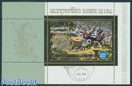 Laos 1975 UPU Centenary S/s, Gold, Mint NH, Nature - Transport - Horses - U.P.U. - Space Exploration - U.P.U.