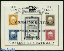 Guatemala 1974 World Cup Football S/s (black Overprint), Mint NH, Sport - Football - Stamps On Stamps - Briefmarken Auf Briefmarken