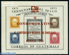 Guatemala 1974 World Cup Football S/s (red Overprint), Mint NH, Sport - Football - Stamps On Stamps - Briefmarken Auf Briefmarken