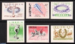 Liberia 1956 Olympic Games 6v Imperforated, Mint NH, Nature - Sport - Various - Animals (others & Mixed) - Birds - Hor.. - Leichtathletik