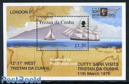 Tristan Da Cunha 2000 Stamp Show London S/s, Mint NH, Transport - Stamps On Stamps - Ships And Boats - Briefmarken Auf Briefmarken