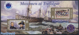 Isle Of Man 2005 Manxmen At Trafalgar S/s, Mint NH, History - Transport - History - Stamps On Stamps - Ships And Boats - Briefmarken Auf Briefmarken