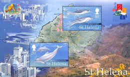 Saint Helena 2001 Hong Kong, Dolphins S/s, Mint NH, Nature - Various - Sea Mammals - Maps - Géographie