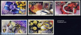 Malta 2000 Greeting Stamps 5v, Mint NH, Nature - Various - Flowers & Plants - Roses - Wine & Winery - Greetings & Wish.. - Wines & Alcohols