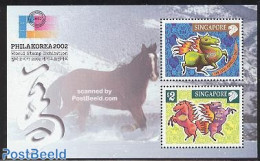 Singapore 2002 Year Of The Horse, Philakorea S/s, Mint NH, Nature - Various - Horses - Philately - New Year - Nouvel An
