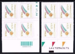 ● ITALIA 2014 ֍ ORDINARIA ● PosteItaliane Da 0,25 € ️● QUARTINE ● Con CODICE A BARRE E AlfaNumerico ️● - Bar-code