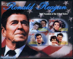 Dominica 2002 Ronald Reagan 4v M/s, Mint NH, History - Performance Art - American Presidents - Politicians - Film - Cinema
