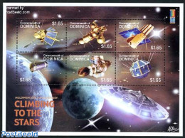 Dominica 2000 World Stamp Expo Annaheim 6v M/s, Mint NH, Transport - Space Exploration - Dominikanische Rep.