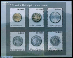 Sao Tome/Principe 2010 Coins 6v M/s, Mint NH, Nature - Various - Flowers & Plants - Poultry - Money On Stamps - Munten