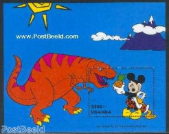 Uganda 1993 Mickey, Donald S/s, Mint NH, Nature - Prehistoric Animals - Art - Disney - Vor- U. Frühgeschichte