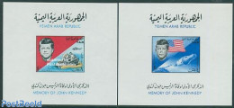 Yemen, Arab Republic 1965 Kennedy 2 S/s, Mint NH, History - Transport - American Presidents - Helicopters - Space Expl.. - Hélicoptères