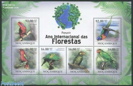Mozambique 2011 Int. Forest Year, Parrots 6v M/s, Mint NH, Nature - Birds - Parrots - Mozambique
