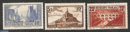 France 1929 Definitives 3v, Unused (hinged), Religion - Transport - Cloisters & Abbeys - Ships And Boats - Art - Bridg.. - Neufs