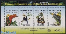 Honduras 2004 Animals 4v S/s, Mint NH, Nature - Animals (others & Mixed) - Monkeys - Honduras