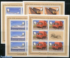 Grenada Grenadines 1979 Sir Rowland Hill 4 M/s, Mint NH, Transport - Automobiles - Concorde - Aircraft & Aviation - Ra.. - Cars