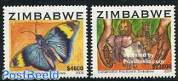 Zimbabwe 2004 Conservation Practices 2v, Mint NH, Nature - Animals (others & Mixed) - Butterflies - Rhinoceros - Zimbabwe (1980-...)