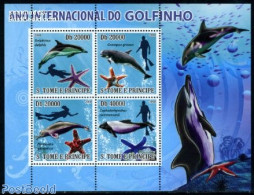 Sao Tome/Principe 2008 Dolphins 4v M/s, Mint NH, Nature - Sport - Sea Mammals - Diving - Diving