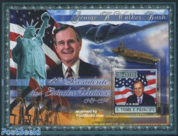 Sao Tome/Principe 2007 George Bush S/s (topicals On Border), Mint NH, History - Transport - American Presidents - Airc.. - Airplanes
