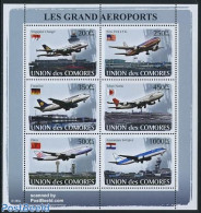 Comoros 2008 Airports 6v M/s, Mint NH, History - Transport - Flags - Netherlands & Dutch - Aircraft & Aviation - Géographie