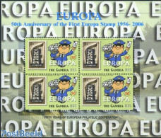 Gambia 2005 Europa 4v M/s, Mint NH, History - Europa Hang-on Issues - Stamps On Stamps - Europese Gedachte