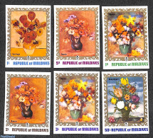 Maldives 1973 Flower Paintings 6v Imperforated, Mint NH, Nature - Flowers & Plants - Art - Paintings - Vincent Van Gogh - Malediven (1965-...)