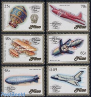 Niue 1983 Aviation Bicentenary 6v, Mint NH, Transport - Balloons - Aircraft & Aviation - Space Exploration - Zeppelins - Airships