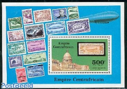 Central Africa 1977 Zeppelin Stamps S/s, Mint NH, Transport - Stamps On Stamps - Zeppelins - Francobolli Su Francobolli