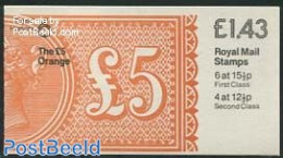 Great Britain 1982 Def. Booklet, 5 Pound, Selvedge At Left, Mint NH, Stamp Booklets - Stamps On Stamps - Nuevos