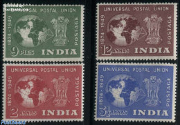 India 1949 75 Years UPU 4v, Unused (hinged), Various - U.P.U. - Globes - Maps - Ungebraucht