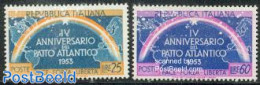 Italy 1953 4 Years NATO 2v, Unused (hinged), History - Various - Europa Hang-on Issues - NATO - Maps - Other & Unclassified