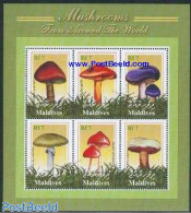 Maldives 2001 Mushrooms 6v M/s, Tricholloma Aurantium, Mint NH, Nature - Insects - Mushrooms - Champignons