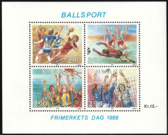 1988 Norway Stamp Day: Handball, Soccer, Basketball, Volleyball Minisheet (** / MNH / UMM) - Ongebruikt